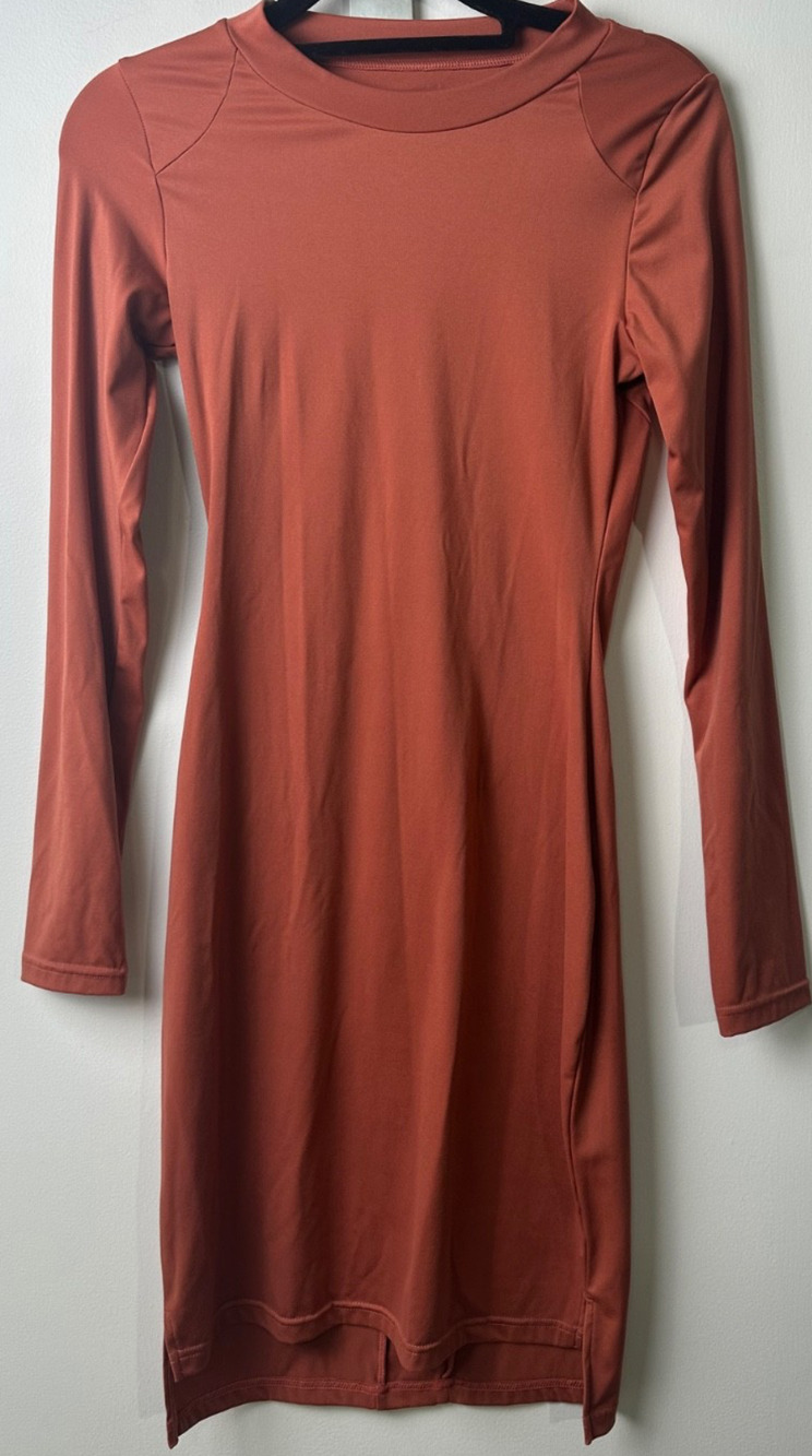 BuffBunny S Fall in Love Long Sleeve Bodycon Fitted Mini Dress in Cider E5